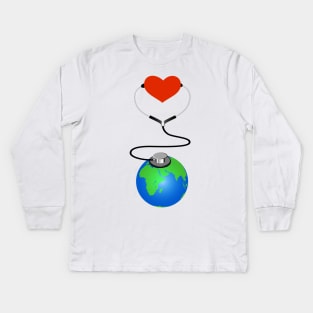 Heart checking with stethoscope planet Kids Long Sleeve T-Shirt